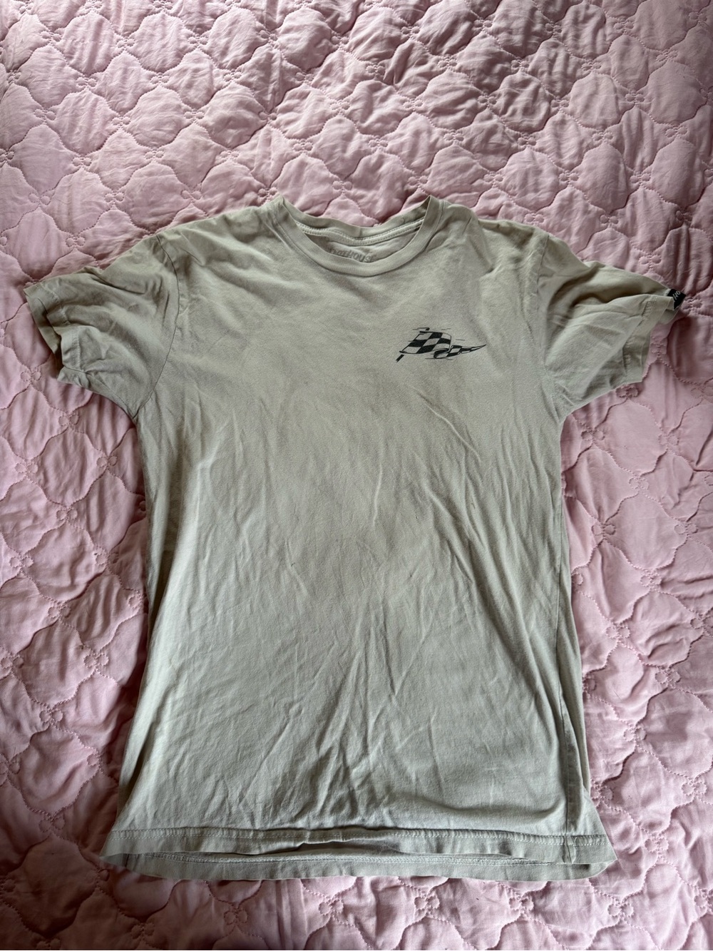 Men's Crewneck Short Sleeve Tee in Light Beige with Racing Flag Graphic